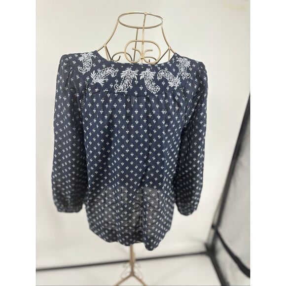 JCREW Point Sur embroidered block print peasant top Navy Women’s Size XS - Picture 10 of 10